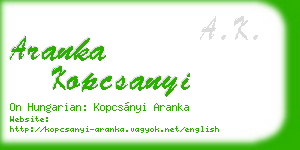 aranka kopcsanyi business card